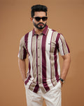 Premium Stretchable Sewing-less Half Shirt -  Taupe Maroon
